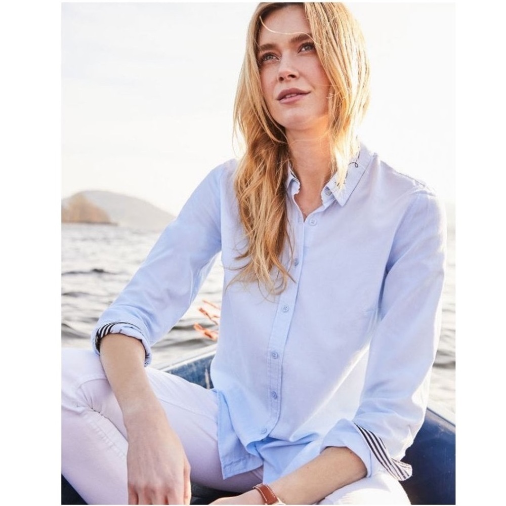 Joules Lucie Bee Collar Woven Button Down Shirt Blue size 6